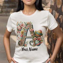 Camiseta Monograma floral personalizado de Pascua con nombr