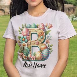 Camiseta Monograma floral personalizado de Pascua con nombr