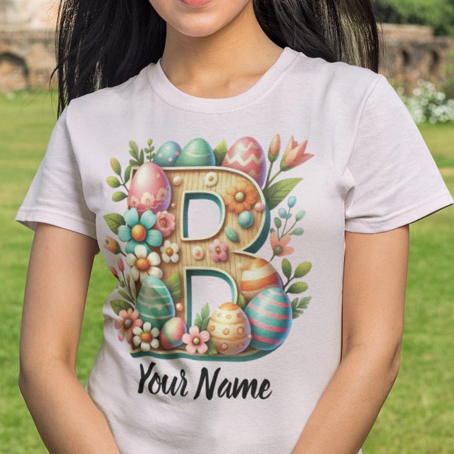 Camiseta Monograma floral personalizado de Pascua con nombr (Subido por el creador)