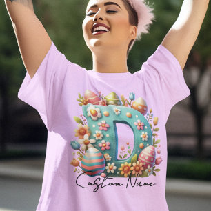Camiseta Monograma floral personalizado de Pascua con nombr
