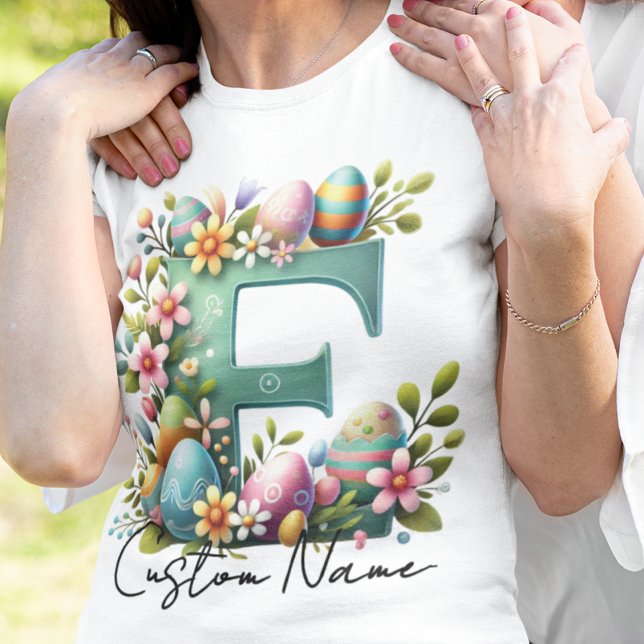 Camiseta Monograma floral personalizado de Pascua con nombr (Subido por el creador)