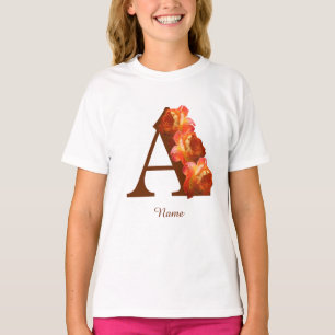 Camiseta Monograma Inicial A de Rosa Naranja Personalizado