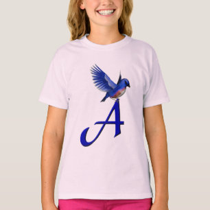 Camiseta Monograma Inicial A Pajarito Azul