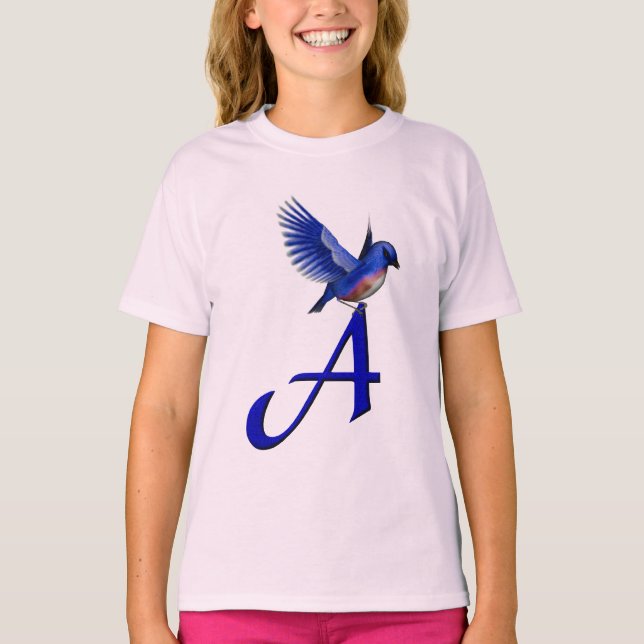 Camiseta Monograma Inicial A Pajarito Azul  (Anverso)