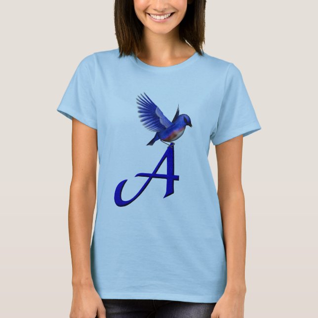 Camiseta Monograma Inicial A Pajarito Azul (Anverso)