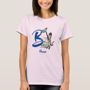 Camiseta Monograma inicial B personalizado de gato y maripo