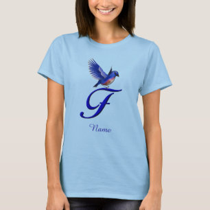 Camiseta Monograma Inicial Bluebird F Elegante Personalizad