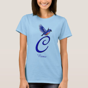Camiseta Monograma inicial C Azul Elegante Personalizado
