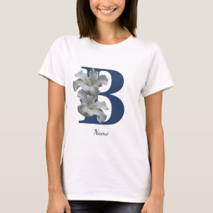 Camiseta Monograma inicial de flor de hibisco personalizado