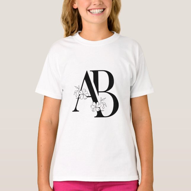 Camiseta Monograma inicial de Floral AB (Anverso)