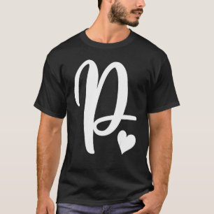 Camiseta monograma inicial de letra blanca P minimalista co
