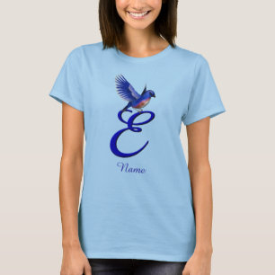 Camiseta Monograma inicial E Bluebird Elegante Personalizad