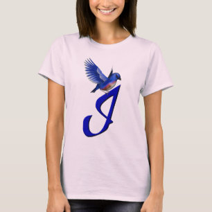 Camiseta Monograma Inicial I Elegante Pájaro Azul