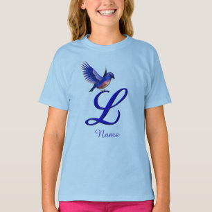 Camiseta Monograma inicial L Bluebird elegante personalizad