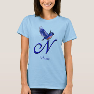 Camiseta Monograma inicial N Azul Elegante Personalizado