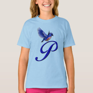 Camiseta Monograma inicial P elegante Bluebird 