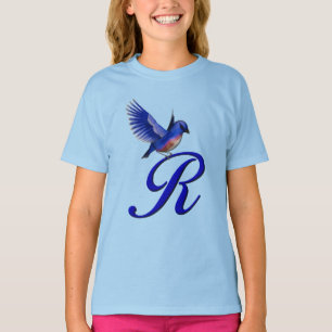 Camiseta Monograma inicial R Bluebird elegante 