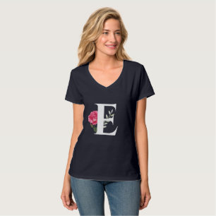 Camiseta Monograma letra inicial E en rosa rosa blanco