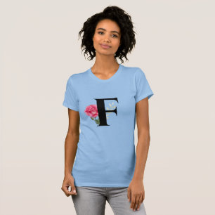 Camiseta Monograma Letra inicial F en negro con rosa rosa r
