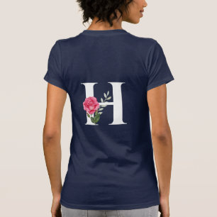 Camiseta Monograma Letra inicial H en blanco con rosa rosad