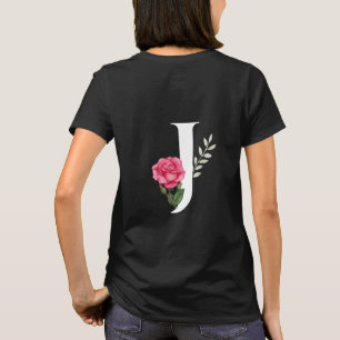 Camiseta Monograma Letra inicial J en blanco con rosa rosad
