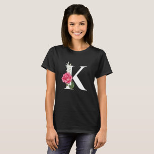Camiseta Monograma Letra inicial K en blanco con rosa rosad