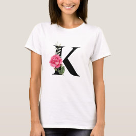 Camiseta Monograma Letra inicial K en negro con rosa rosado