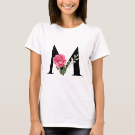 Camiseta Monograma Letra inicial M en negro con rosa rosado