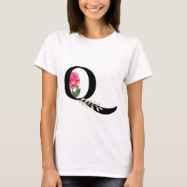 Camiseta Monograma Letra inicial Q en negro con rosa rosado