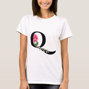 Camiseta Monograma Letra inicial Q en negro con rosa rosado