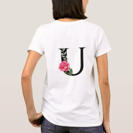 Camiseta Monograma Letra inicial U en negro con rosa rosado