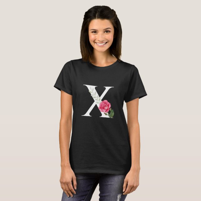 Camiseta Monograma Letra inicial X en blanco con rosa rosad (Anverso completo)