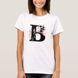 Camiseta Monograma letra única con rociados florales rosado