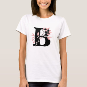 Camiseta Monograma letra única con rociados florales rosado