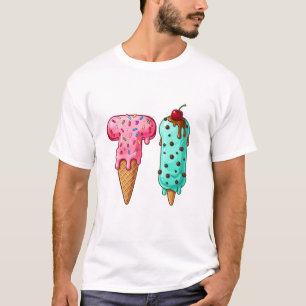 Camiseta Monograma lindo de helado Letra T de Dulce Helado