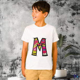 Camiseta Monograma M Tribal y Doodle Colorido y Divertido