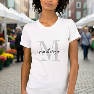 Camiseta Monograma Minimalista Moderno Negro Blanco