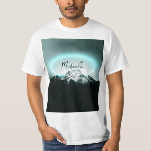 Camiseta Monograma misterioso de neón azul de montaña nevad