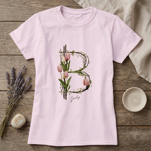 Camiseta Monograma moderno B: tulipanes, corteza y vides