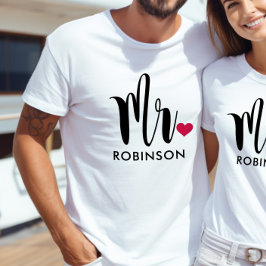 Camiseta Monograma moderno del corazón de caligrafía del Sr