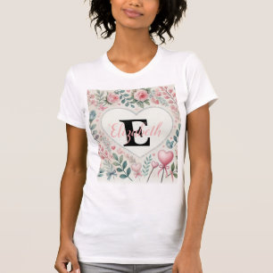 Camiseta Monograma Nombre Corazón de vintage acuarela flora