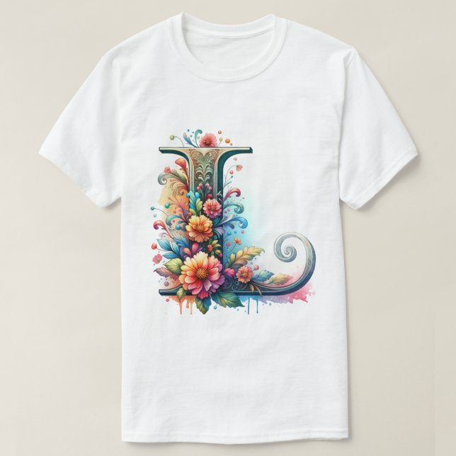 Camiseta Monograma Ornate Floral "J" (Diseño del anverso)