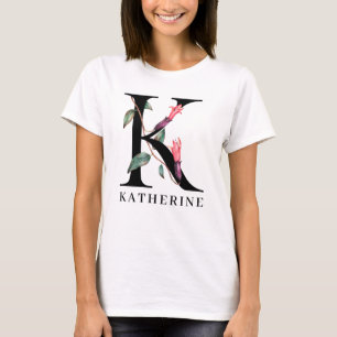 Camiseta Monograma personalizado de alfabeto floral K