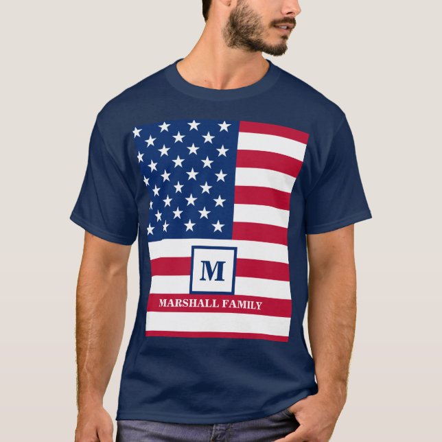 Camiseta Monograma Personalizado De Bandera Estadounidense  (Anverso)