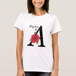 Camiseta Monograma personalizado editable Un texto flor roj