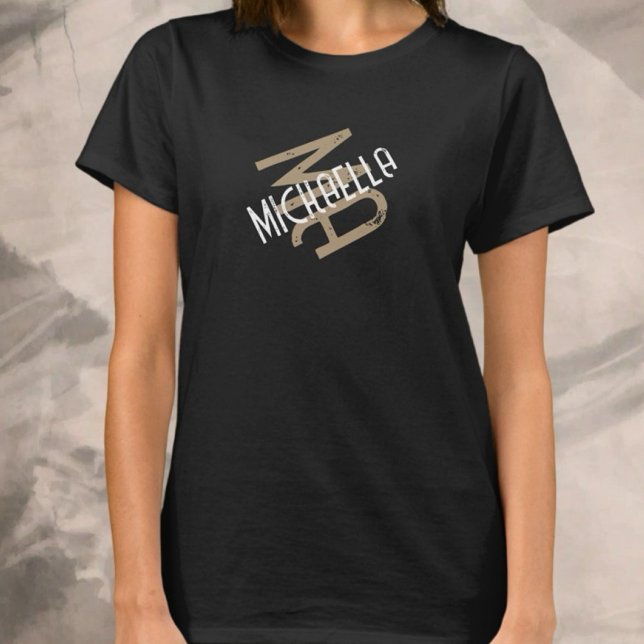 Camiseta Monograma personalizado nombre beige blanco negro (Subido por el creador)