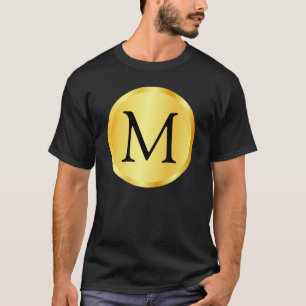 Camiseta Monograma plantilla Faux Gold Elegant Black Trendy