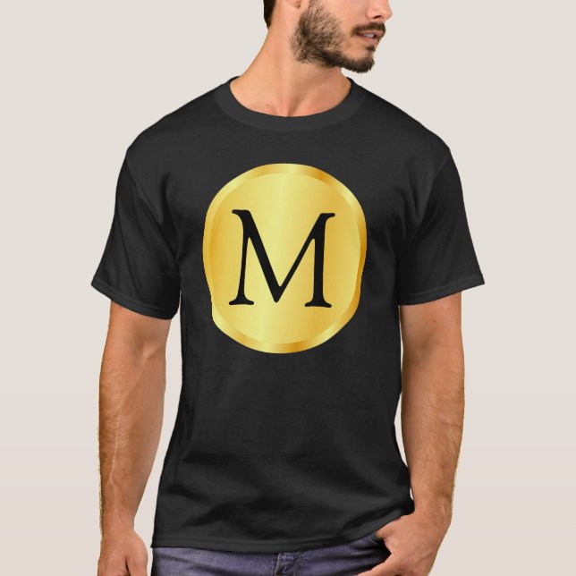 Camiseta Monograma plantilla Faux Gold Elegant Black Trendy (Anverso)