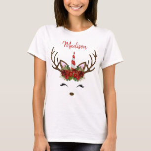 Camiseta Monograma Rojo y Oro Navidades Unicornio Reno