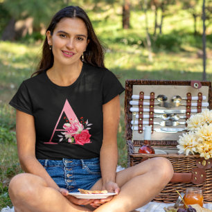 Camiseta Monograma Rosa Alfabeto de oro A Flores acuáticas